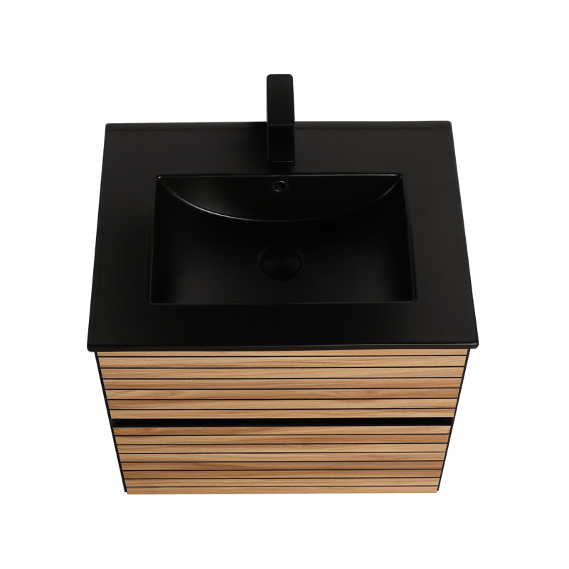 Meuble-lavabo flottant 24 po avec lavabo - armoire murale tout en bois avec tiroirs à fermeture en douceur, conception à dossier ouvert et plateau en céramique durable