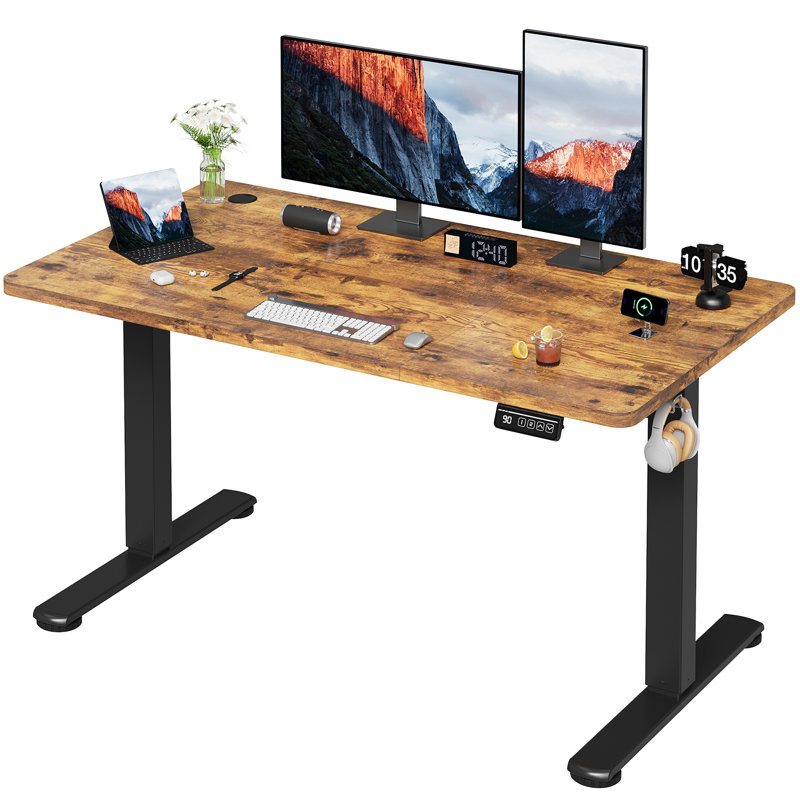 Adjustable Metal Base Standing Desk, Black, Walnut, 120cm W x 60cm D