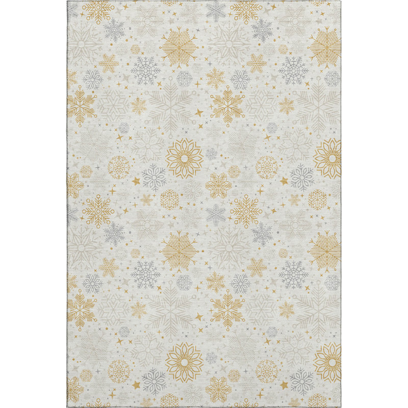 Premium Machine Washable Ingrassellino AMF1823 Stars and Snowflakes Holiday Rug, Rectangle 3' x 5'