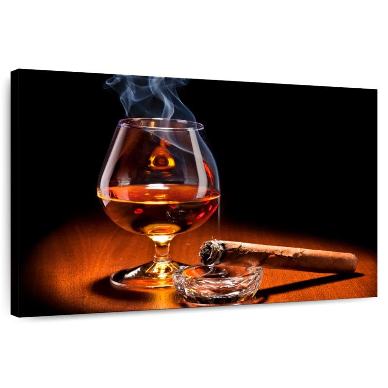 Cigare Yarlin et verre de cognac, H 16 po x l 24 po