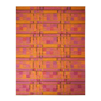 Rug & Kilim's Scandinavian Geometric Orange-Gold And Pink Chenille Wool Rug