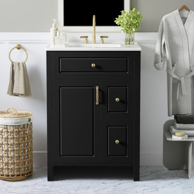 24" Bathroom Vanity with Ceramic Sink, Soft-Close Door, 2 Drawers, Double Door Racks