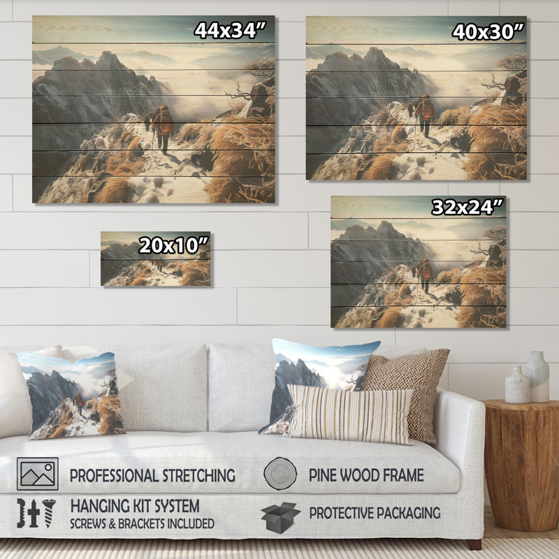 Hicking Winter Mountain Track II - Hiking On Wood Print, 10" H x 20" W x 0.78" D
