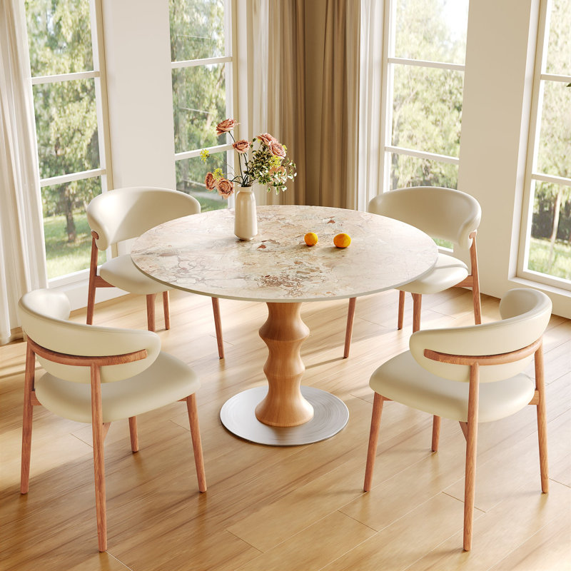 Ensemble de table de bistro ronde vintage en bambou, de style milieu du siècle, 99/109 cm, pour 4 personnes, Crémeux