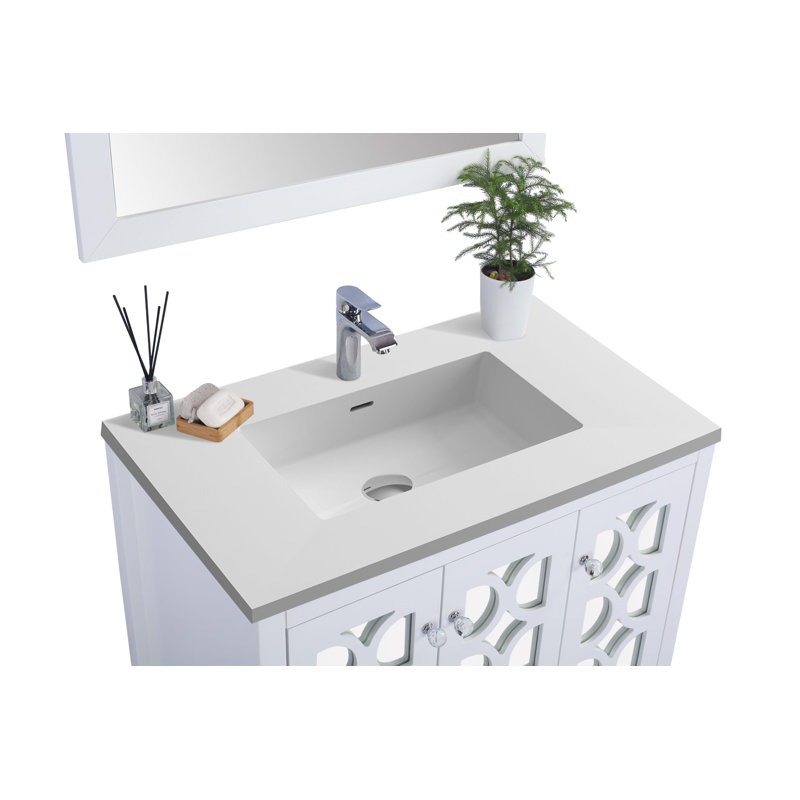 Caballero 36'' Single Bathroom Vanity with Stone Top, White, Matte White
