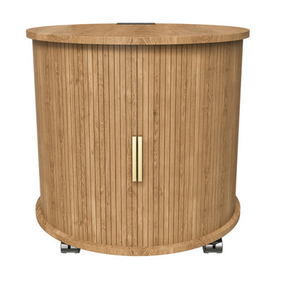 Mid Century Modern Round Nightstand with USB Ports, Charging Station and Sliding Door