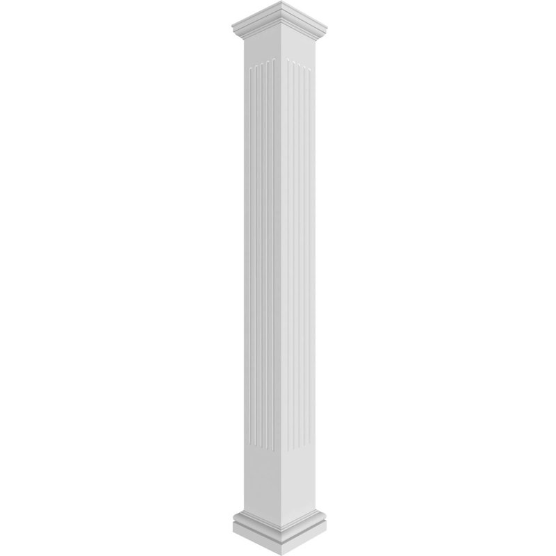 Colonne en PVC cannelée, carrée et couronnée Craftsman Classic, H 96 po x l 11,63 po, Tuscan Capital & Base