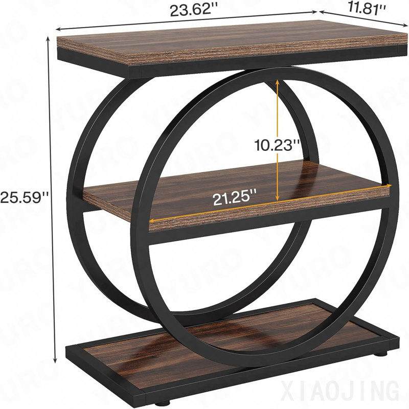 Ensemble de 2 tables de bout industrielles étroites, table d'appoint en bois à 3 niveaux