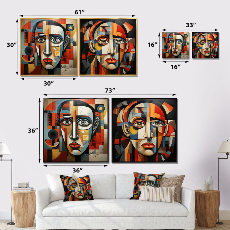 Pablo Picasso Cubism Portrait I - Portrait abstrait, ensemble de 2 reproductions d'art mural, Toile tendue