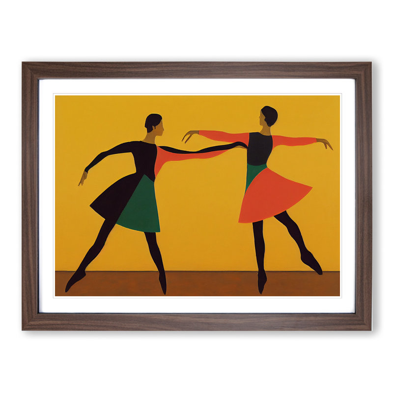 Two Ballerina Dancers - Framed Print, 46cm H x 64cm W x 2cm D, Walnut
