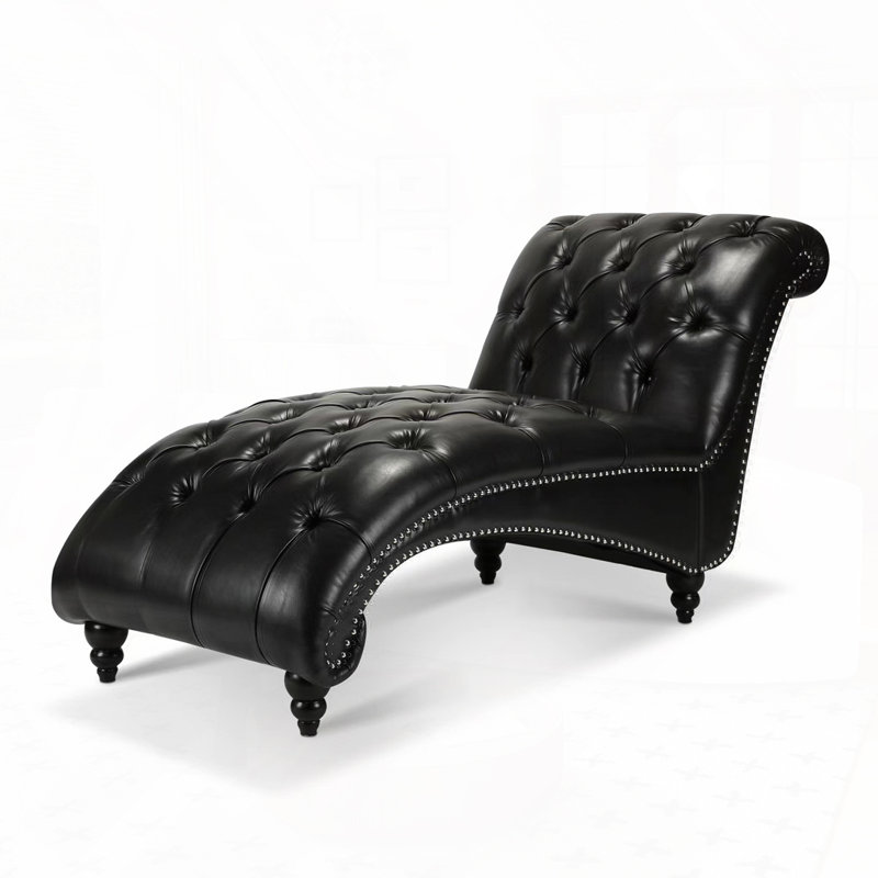 Chaise longue sans accoudoirs en similicuir Ambar, Similicuir noir