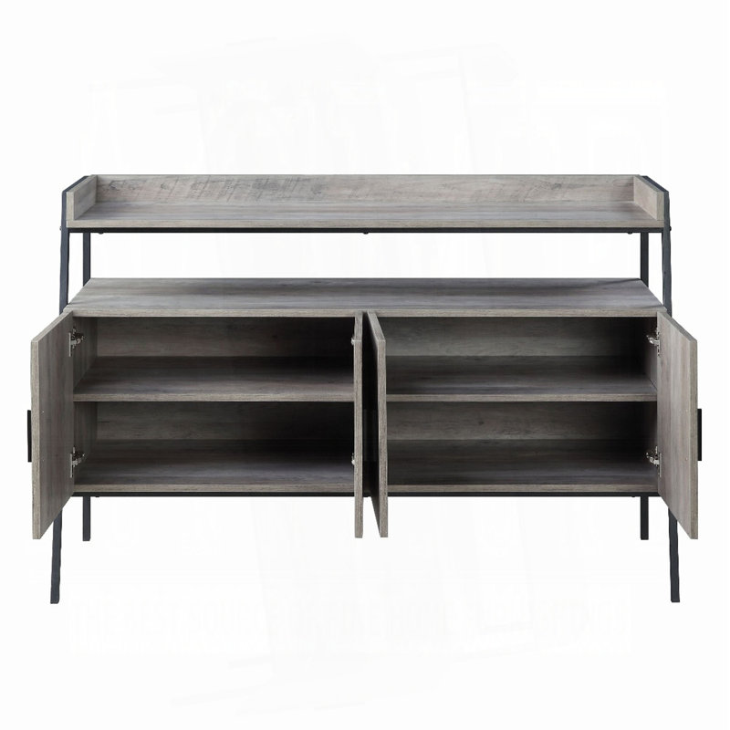 Grey Oak And Black 4-Door TV Stand