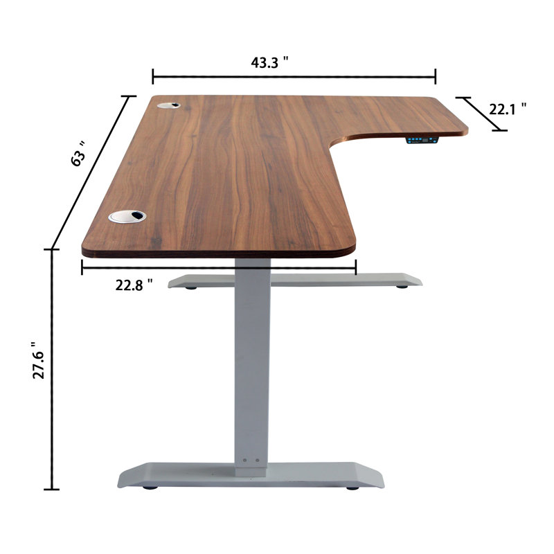 Bureau debout à hauteur réglable en L, Chêne foncé / blanc