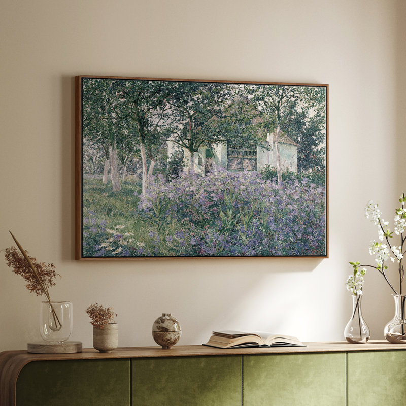 " Vintage Botanical - XVII ", Walnut Floater Framed Canvas, 25" H x 37" W x 2" D