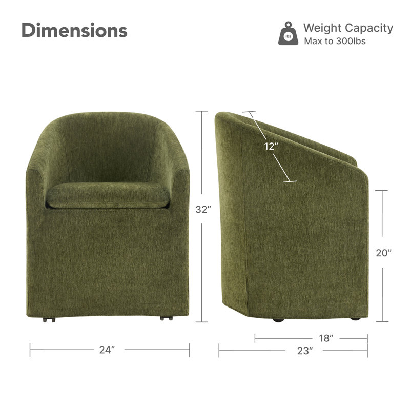 Chaise rembourrée avec housse lavable et roulettes, Vert