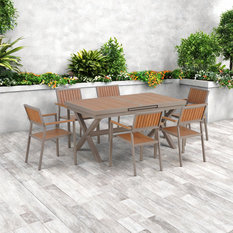 Experience Outdoor Dining Freedom With A Flexible Set Including Six Chairs And A Table That Extends From 62.9 To 82.6 Inches For Personalized Arrangements