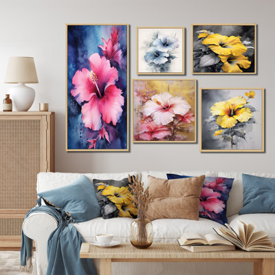 Tropical Floral Hibiscus Beauty I - Hibiscus Canvas Art Print Set Of 5