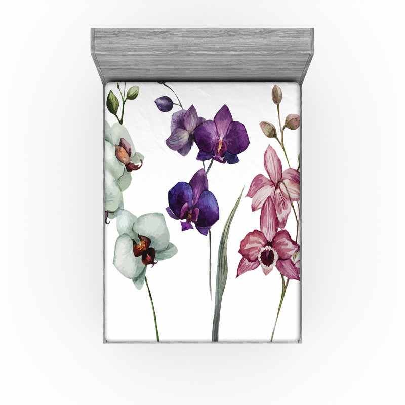 Drap-housse orange Ambesonne, Crème / violet / rose séchée, Drap-housse de taille très grand