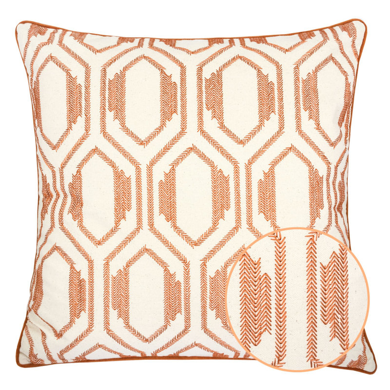 Coussin décoratif géométrique en coton brodé - Accent moderne rouille