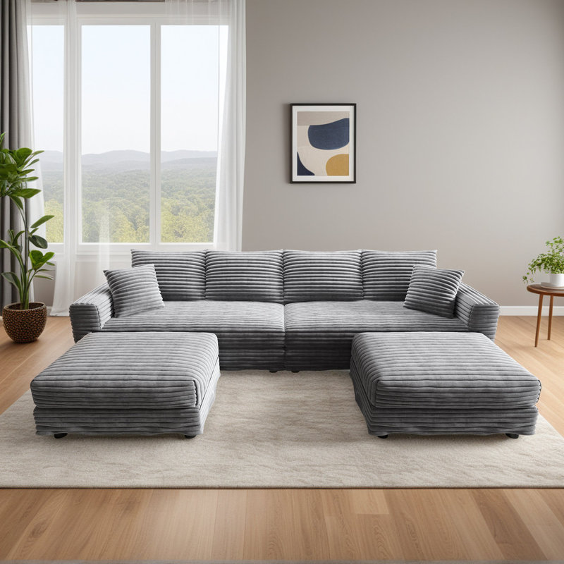 Canapé modulaire 4 pièces en velours côtelé de 102,4 po de large avec repose-pieds rembourré pour salon, appartement