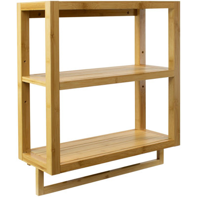 Sorbus  Wall Mounted Bamboo Shelf - Adjustable Wooden Towel Bar  Storage Display For Kitchen, Bathroom, Bedroom, Household Items, (2-Tier, Natural)