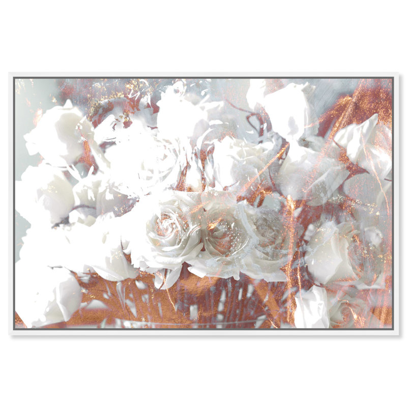 Floral Botanical Rose Gold Feast - Impression sur toile tendue, Cadre blanc, H 45 po x l 30 po x P 1,5 po