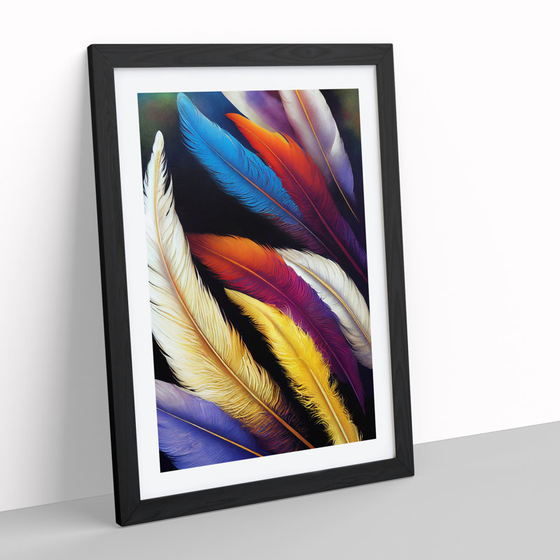 Feathers In Colour No.4 - Single Picture Frame Print, Black, 34cm H x 25cm W x 2cm D