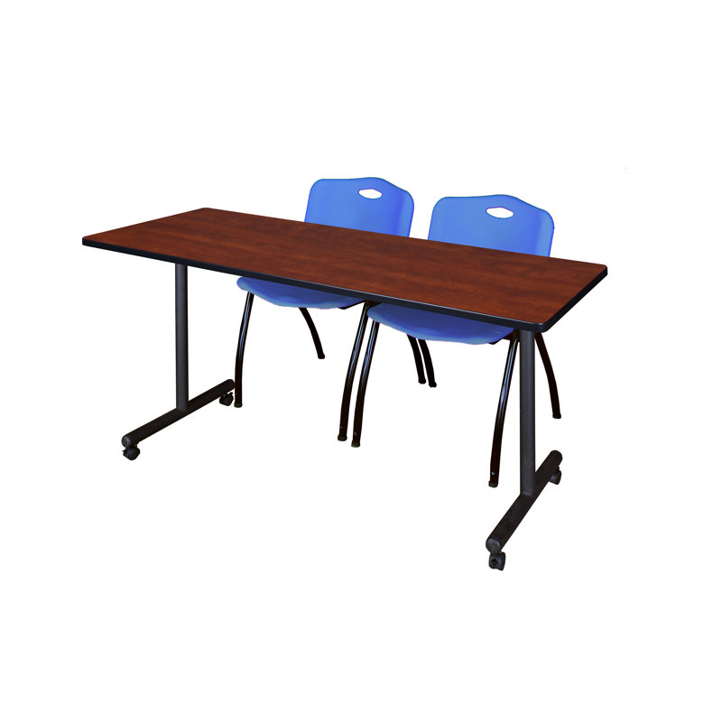 Table de formation mobile Nicklo, chaises empilables 2 M, H 29 po x L 48 po x l 24 po, Bleu, Cerisier