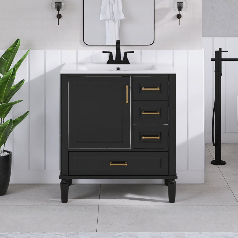 Ensemble de meuble-lavabo autoportant 30 po avec comptoir en céramique 30 po, Noir