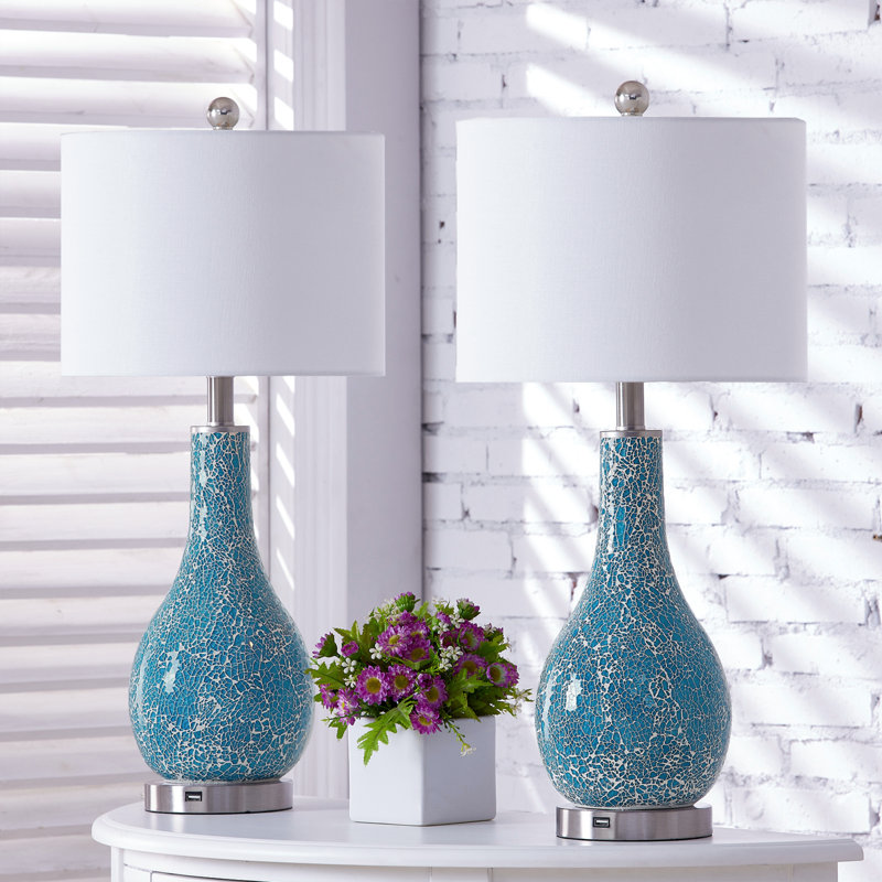 Dishman 25.25" H Glass and Metal Table Lamp, Blue