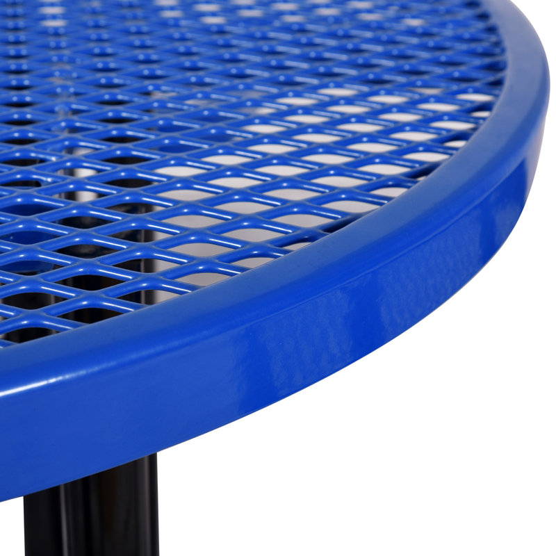 46" Round Picnic Table In Blue With Umbrella Stand, Steel - For Picnics, Tailgate Parties, Backyard Gatherings Outdoor Socket, Bbq, Celebrations