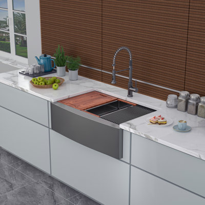 33'' L Farmhouse / Apron Single Bowl Stainless Steel Kitchen Sink