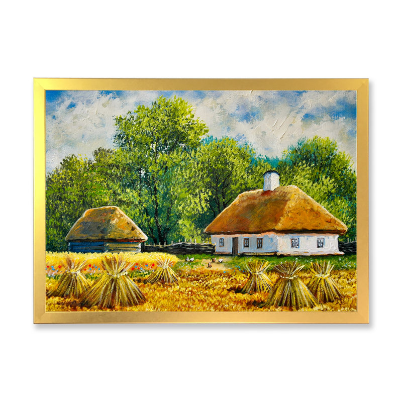 Maison traditionnelle dans le village II - On, H 16 po x l 32 po x P 1 po, Cadre d'angle fermé doré