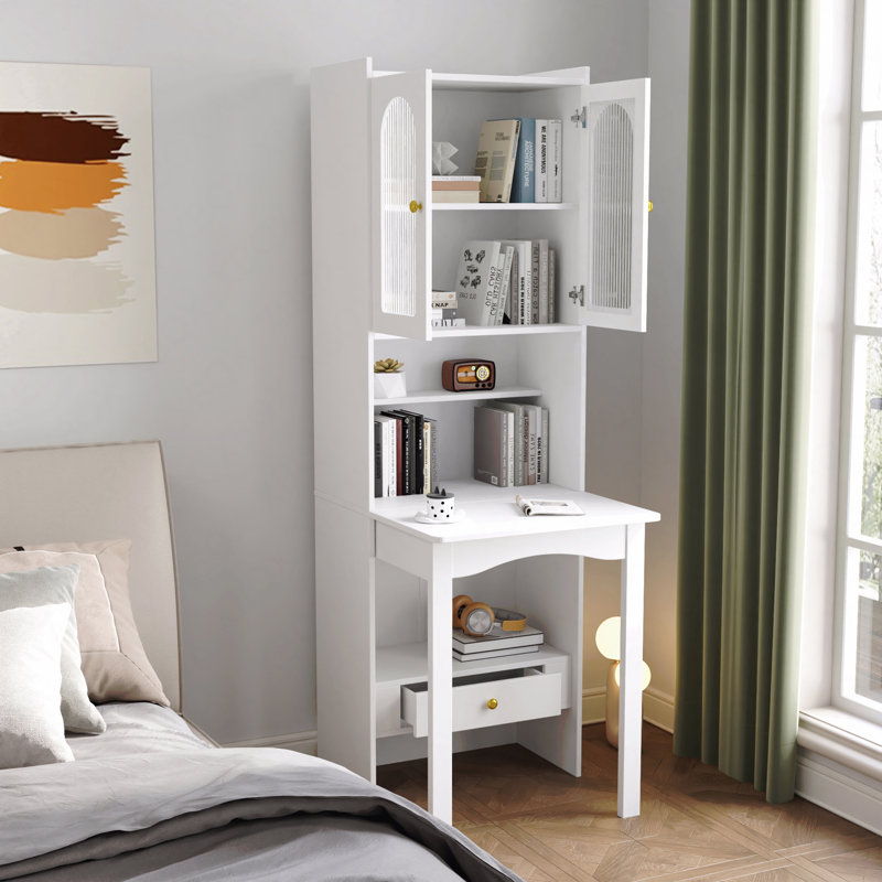 Cabinet avec tiroir - Bureau de table d'écriture convertible pliable avec tablette, Blanc