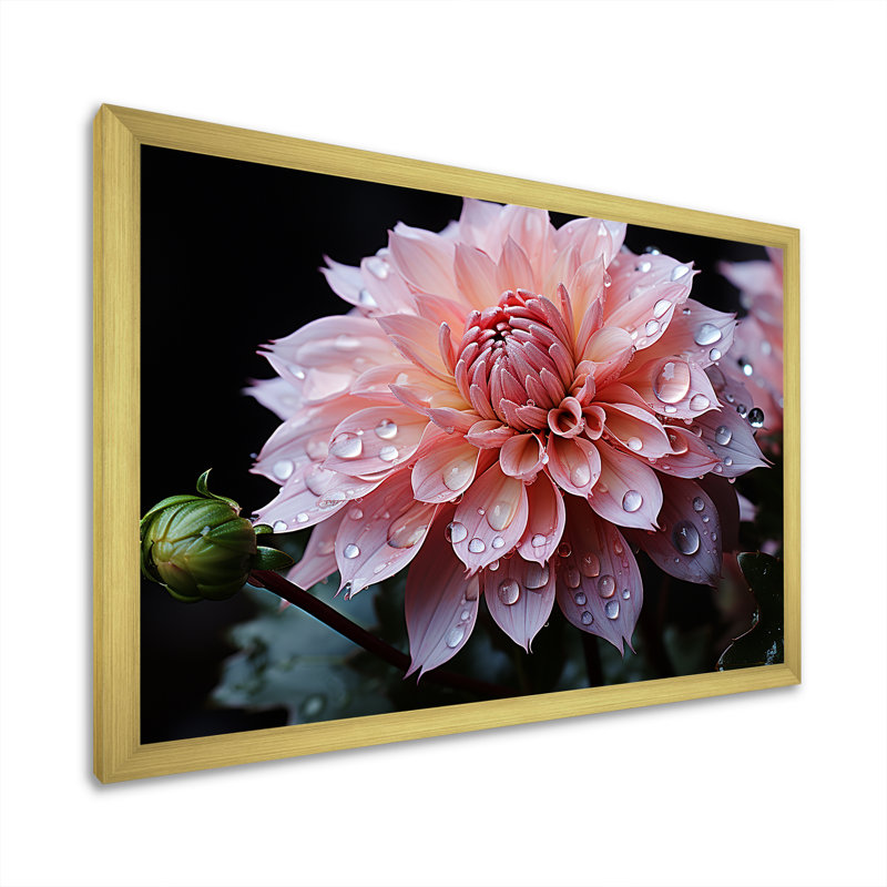 «Elegance in Pink Dahlia Floweret», reproduction sur toile, Cadre doré simple, H 16 po x l 32 po x P 1 po