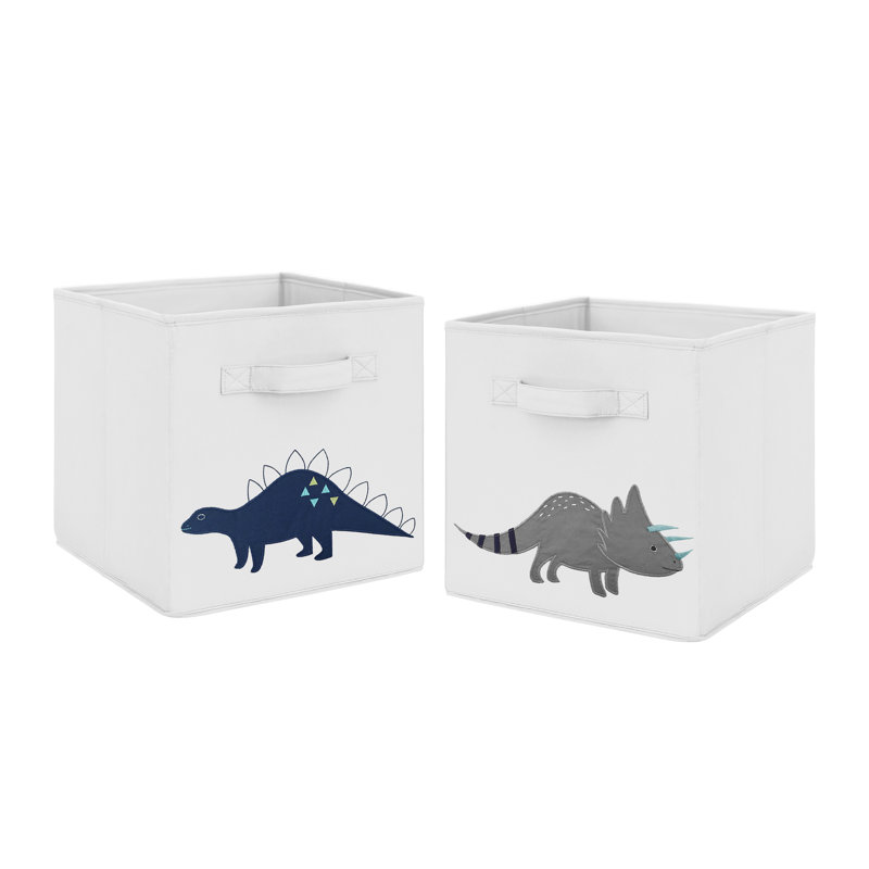 Navy Blue and Gray Dinosaur Foldable Fabric Storage Cubes for Kids