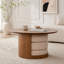 Table basse ronde en bois 31,5 "avec 3 tabourets gigognes en tissu Teddy, ensemble de table centrale multifonctionnel avec rangement caché Farmhouse