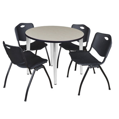 Kahlo Square Breakroom Table Top, Base & 4 Zeng Stack Chairs
