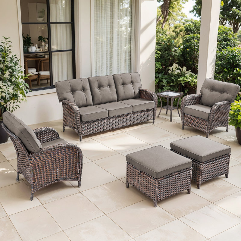 Ensemble de mobilier d'extérieur en osier 6 pièces Harbor, ensemble de conversation en rotin 5 po, Gris