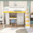 Full Wooden Loft Bed With USB Charging Ports, Wardrobe, Light, Dressing Table And Shelves-109055995