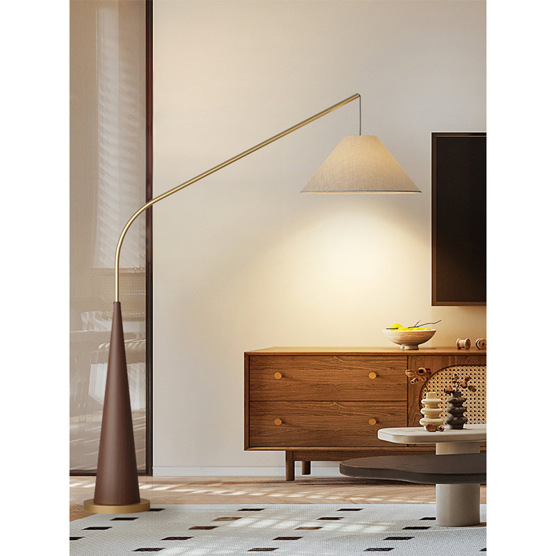 Nordic Style Iron and Linen Fabric Floor Lamp, Walnut