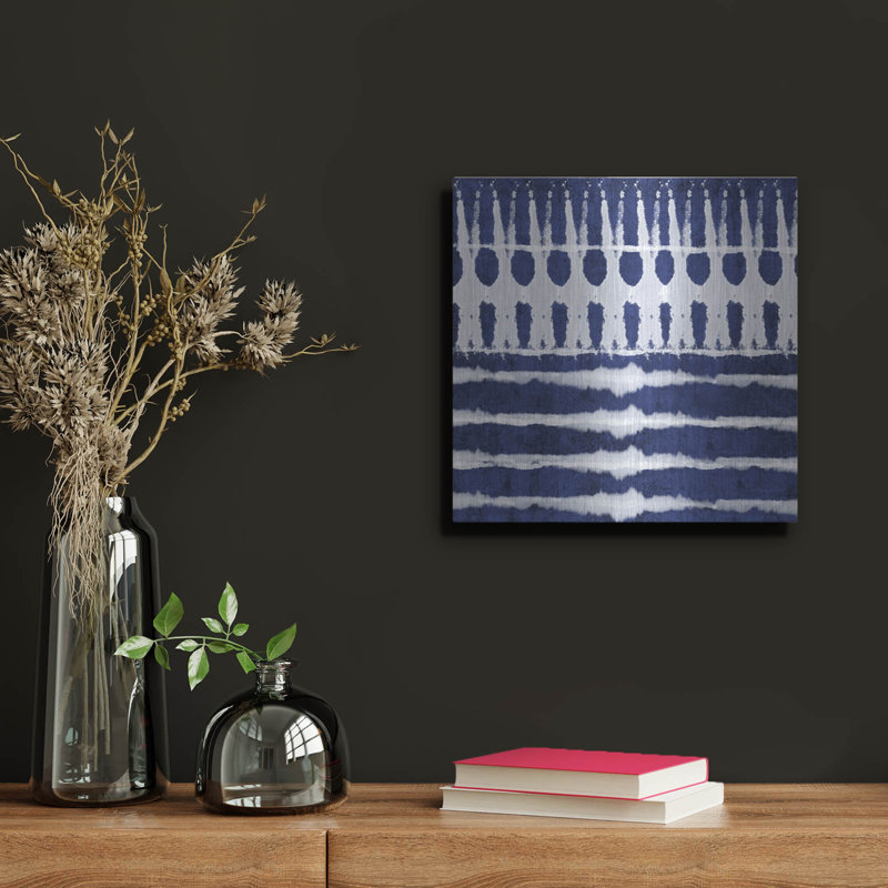 Ivy Bronx «Blue Shibori A» par Linda Woods, art mural en métal, H 12 po x l 12 po