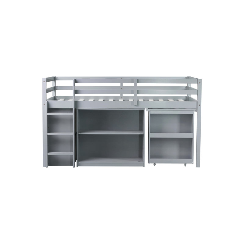 Lit mezzanine simple gris avec bureau pratique et combos de rangement, Gris