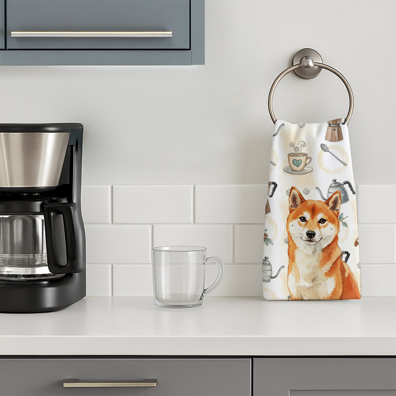 Serviette de cuisine Coffee Bar, Rouge Shiba Inu