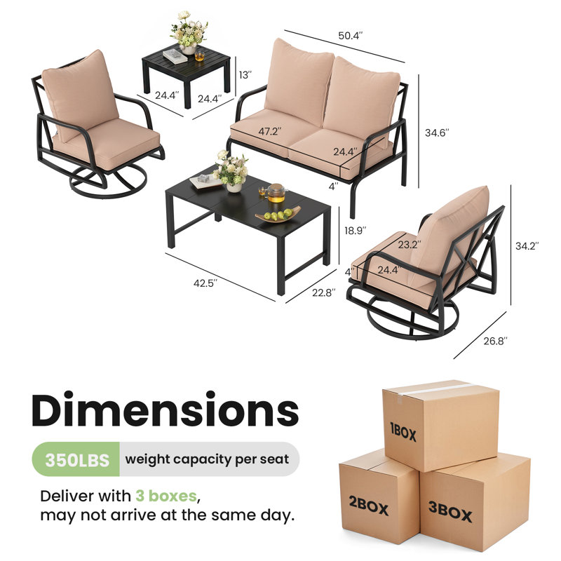 Ensemble de conversation d'extérieur 5 pièces avec fauteuil pivotant pour 4 personnes