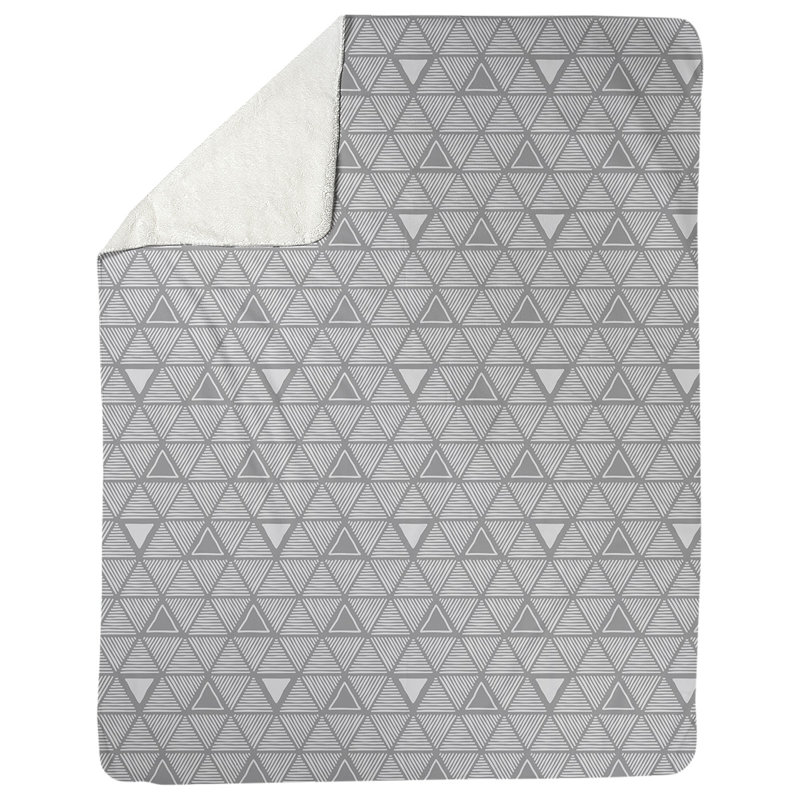 Couverture polairee triangles à la main, l 50 po x L 60 po, Gris / blanc