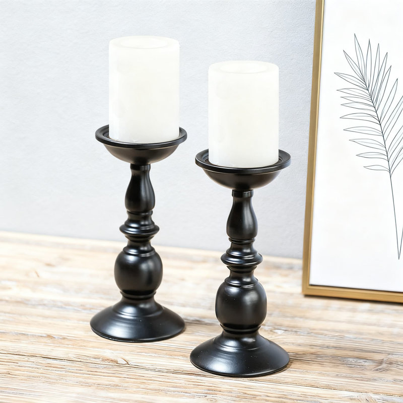 Paquet de 2 porte-bougies colonne en fer pour bougies de 3 pouces, base lourde pour la stabilité, centre de table décoratif pour le mariage, la maison, le spa et la méditation