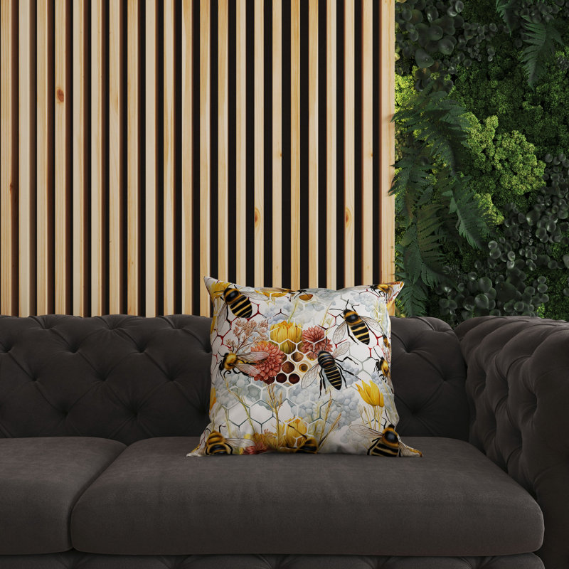 Buzzing Bees Reversible Throw Pillow, 16"H x 16"W, Broadcloth