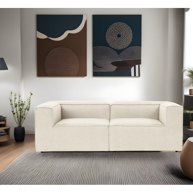 Elegant 2-Seat Sofa, Ecru Linen Upholstery, 84.3 x 26.0 x 41.3 inches | 100% Hornbeam Frame, 32 DNS Foam for Comfort, Durable Plastic Legs | Perfect for Living Room, Modern Design & Cozy Seating Solution