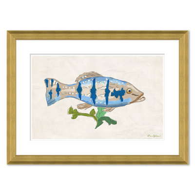 «Fish Plaque Blue Spott» par Dana Gibson - peinture encadrée